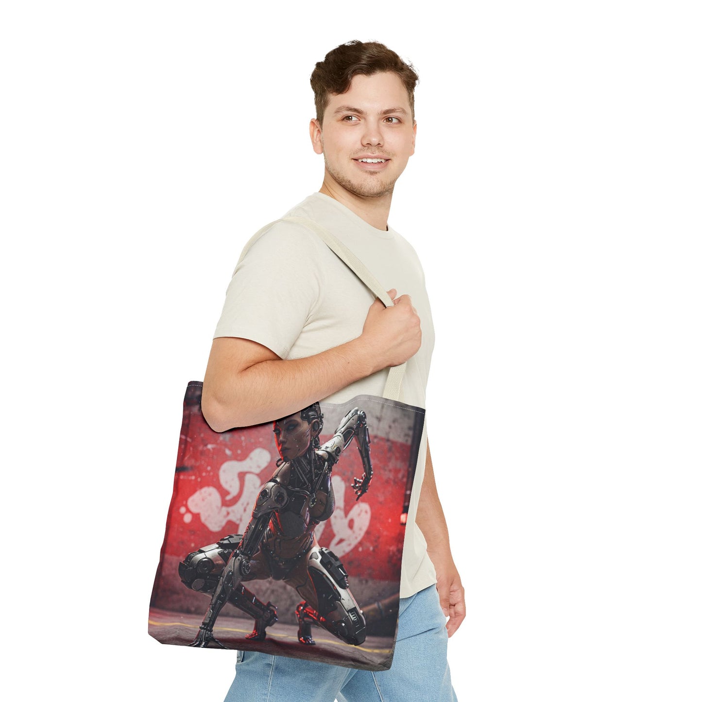 Futuristic Sci-Fi Tote Bag, Stylish Shopping Bag, Cyberpunk Accessory, Gift for Tech Lovers, Artwork Tote, Unique Canvas Bag