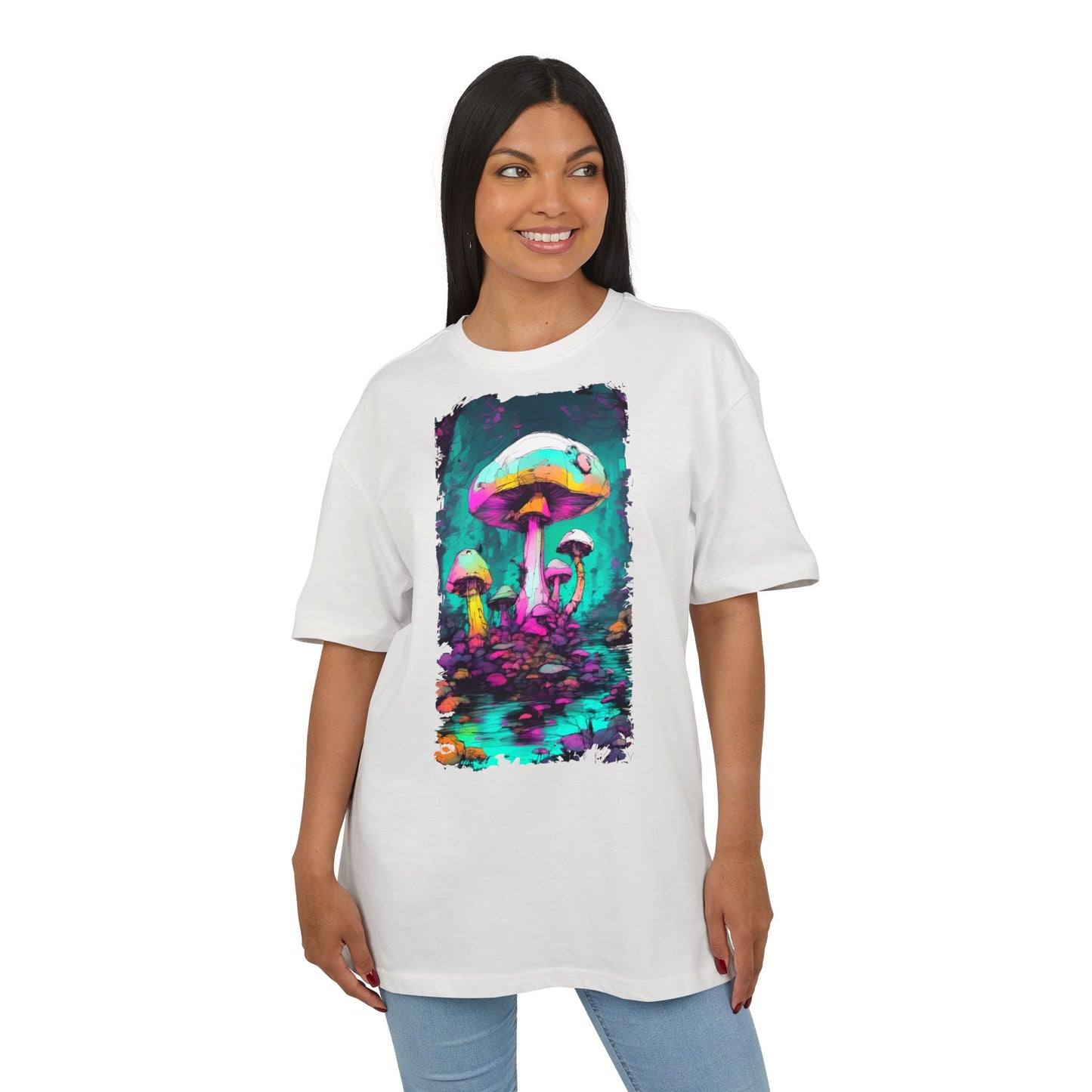 Psychedelic Mushroom Unisex Oversized Tee, Retro Graphic T-Shirt, Festival Wear, Street Style, Unique Gift for Nature Lovers