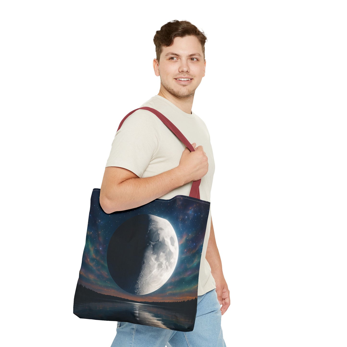 Lunar Dreams Tote Bag, Cosmic Canvas Bag, Astrology Gift, Celestial Purse, Boho Moon Tote, Night Sky Shopping Bag