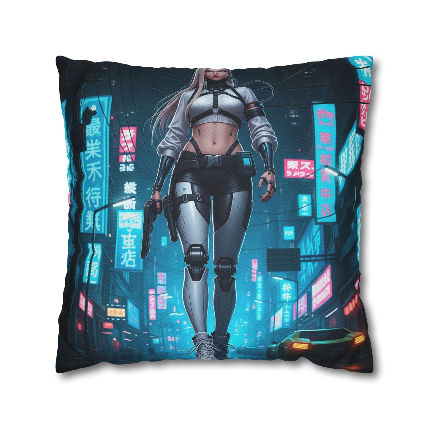 Futuristic Cyberpunk Pillowcase, Cozy Home Decor, Modern Sofa Cushion, Unique Gift for Gamers, Bedroom Accent