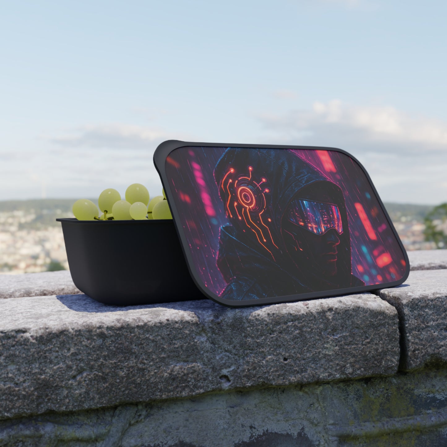Cyberpunk Themed Bento Box with Utensils | Stylish Meal Prep Container, Futuristic Lunch Box, Unique Gift for Food Lovers