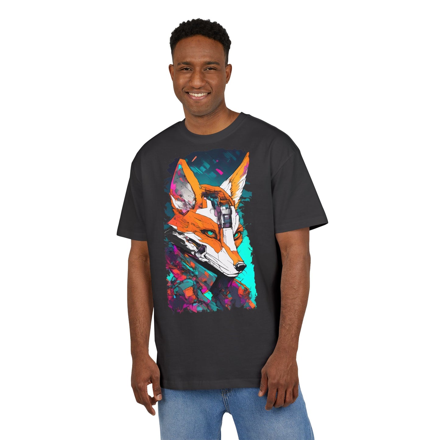 Futuristic Fox Design Unisex Oversize Tee, Graphic Tee, Cool T-Shirt, Unique Gift, Casual Wear