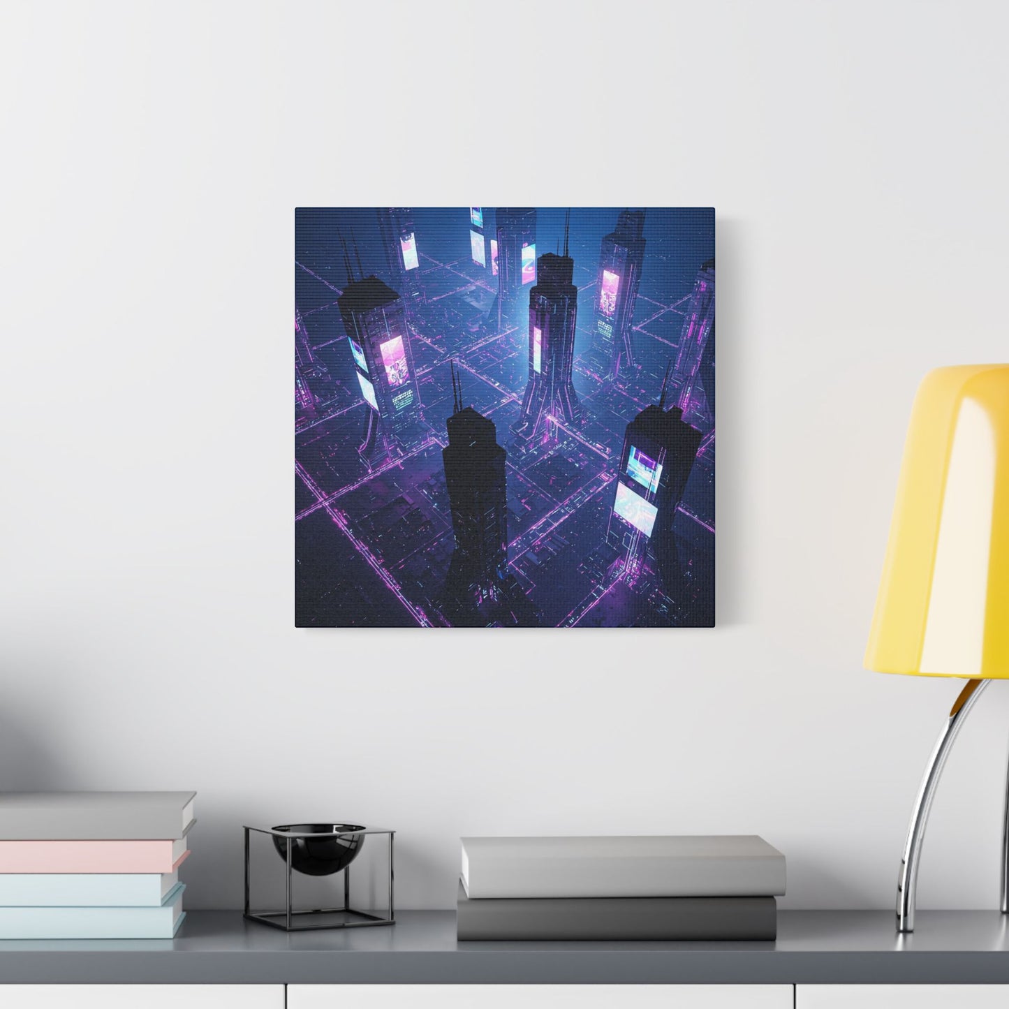 Futuristic Art Canvas, Urban Wall Decor, Retro Digital Print, Cyberpunk Artwork, Modern Home Aesthetic