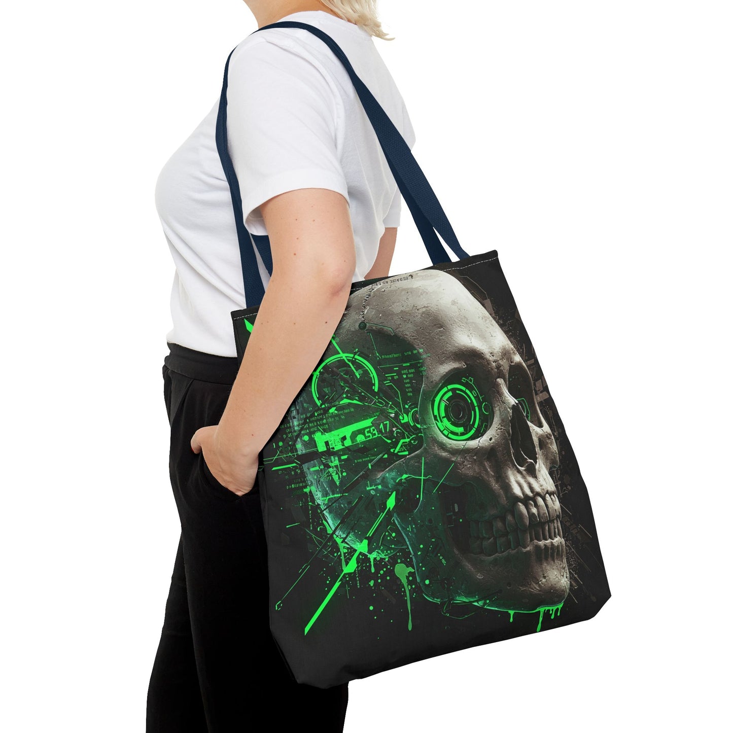Gothic Skull Tote Bag, AOP Eco-Friendly Reusable Shopper, Dark Aesthetic Gift, Halloween, Cyberpunk Accessories, Stylish Everyday Carry