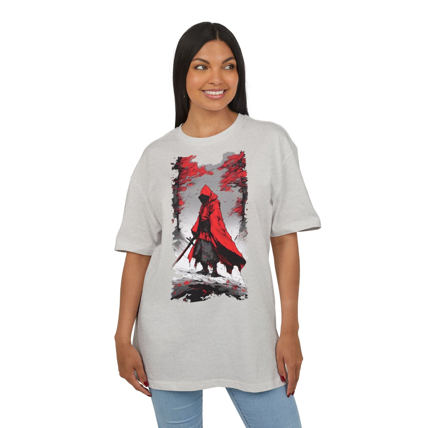 Stylish Unisex Heavy Oversize Tee - Red Hooded Figure Design, Graphic Tee, Casual Wear, Streetwear, Gifts for Men and Women