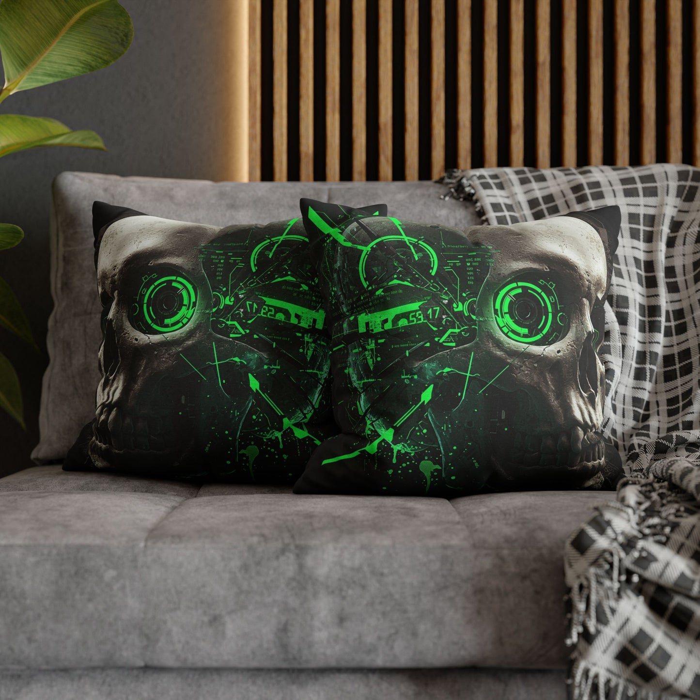 Futuristic Skull Pillowcase - Edgy Home Decor, Gothic Accessories, Cyberpunk Living Room, Halloween Decorations, Unique Gift Idea
