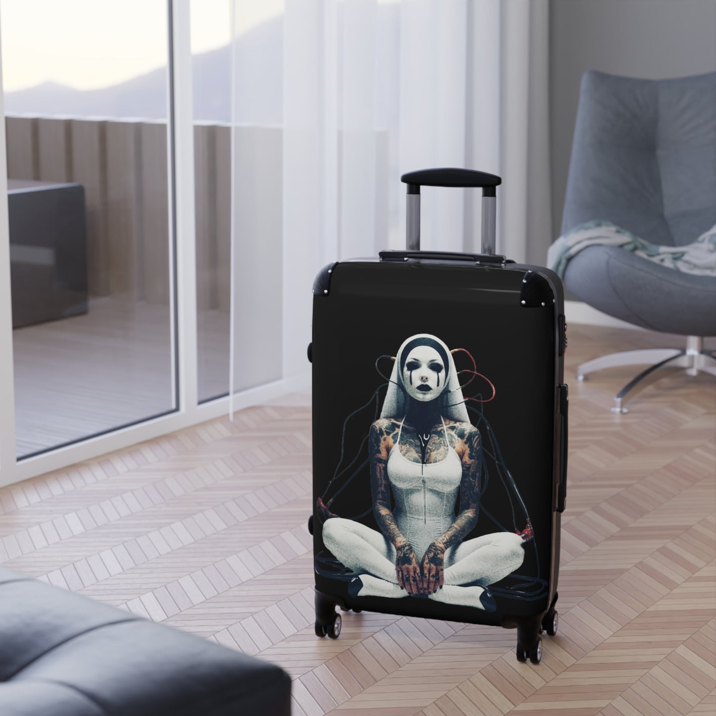 Travel Suitcase with Dark Cyber Design