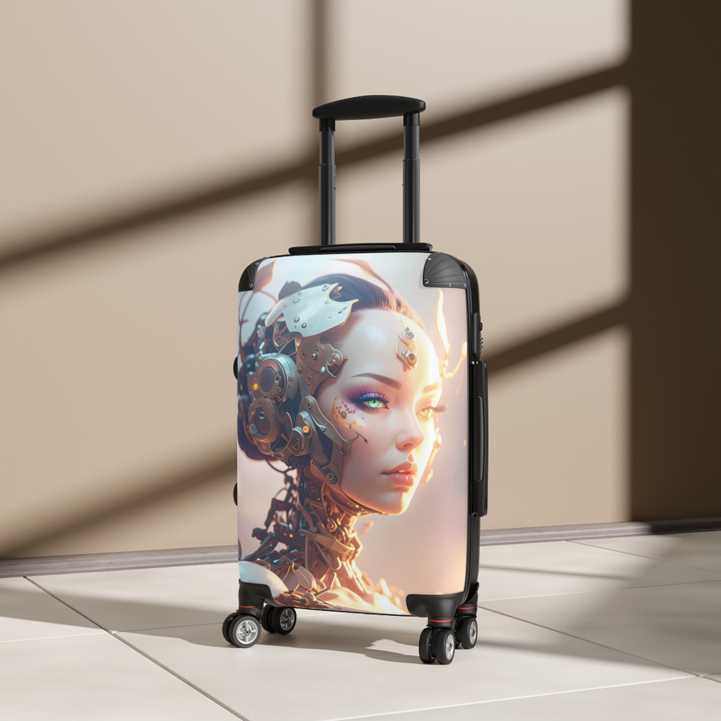 Futuristic Travel Suitcase with Robotic Design, Stylish Luggage, Carry-On Bag for Modern Travelers, Unique Gift for Adventurers