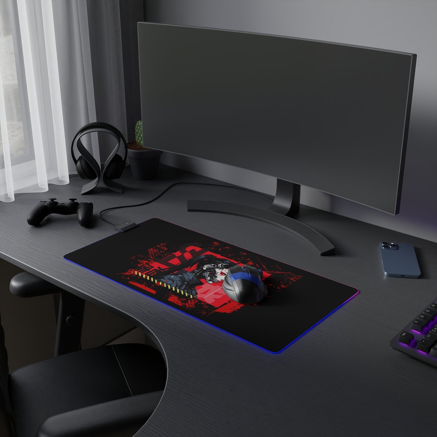 Hyped LED Gaming Mouse Pad, Cyberpunk Desk Decor, Gamer Gift, Gaming Setup Accessory, RGB Mousepad, Unique Gaming Gear