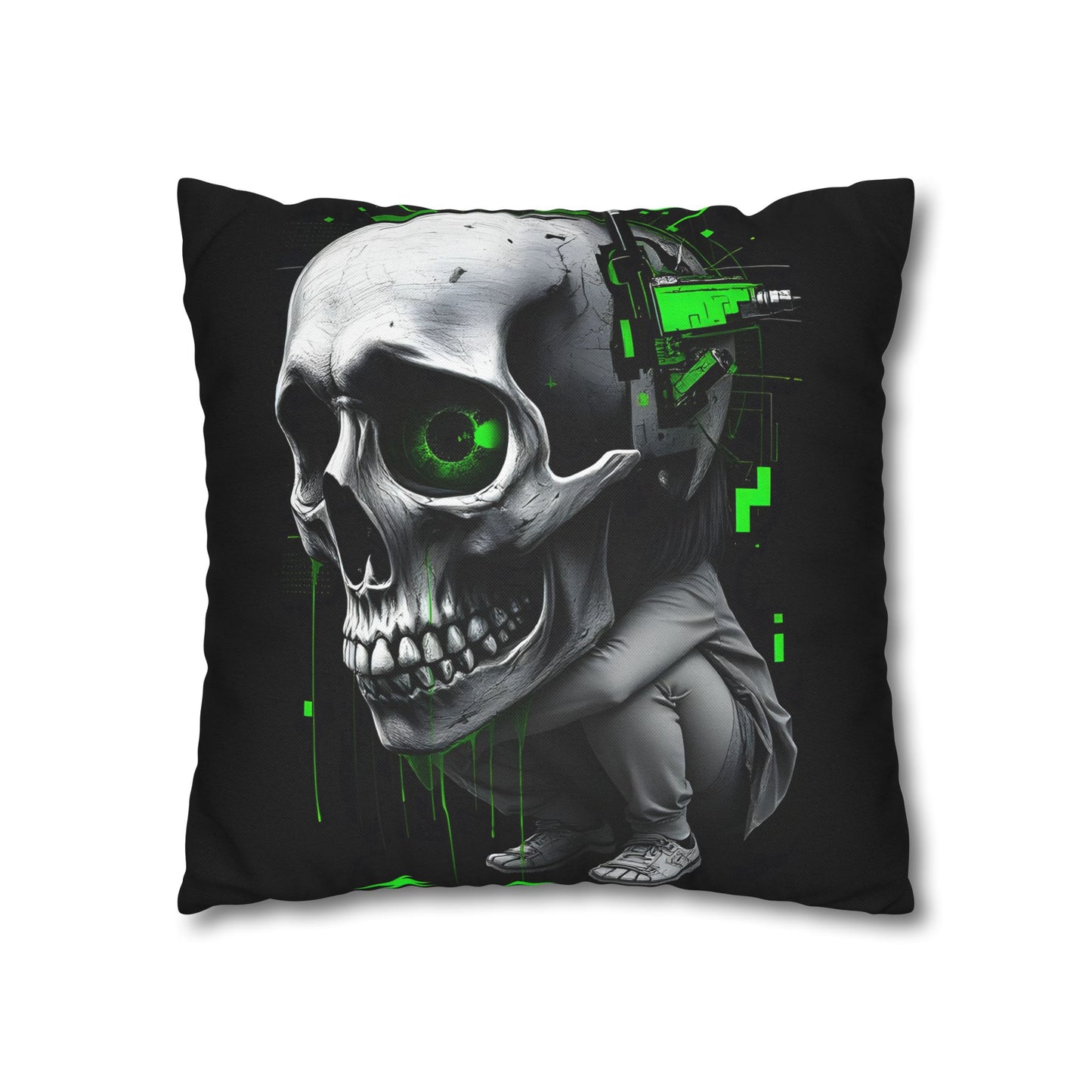 Edgy Skull Pillowcase | Gaming Decor, Modern Home Accent, Halloween Gift, Unique Couch Pillow, Cyberpunk Style