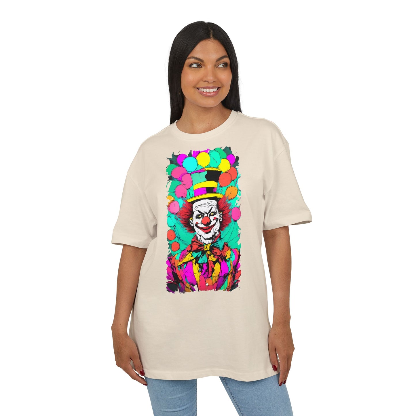 Colorful Clown Graphic Unisex Oversize Tee | Fun Wear, Festival Outfit, Circus Theme, Unique Gift, Statement Shirt