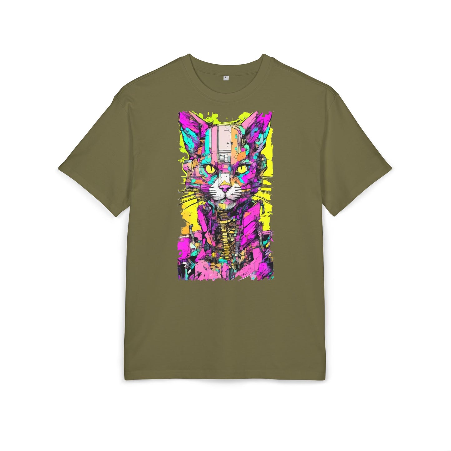 Colorful Cat Graphic Tee, Unisex Heavy Oversize T-Shirt, Funky Cat Art Shirt, Gift for Cat Lovers, Unique Casual Wear