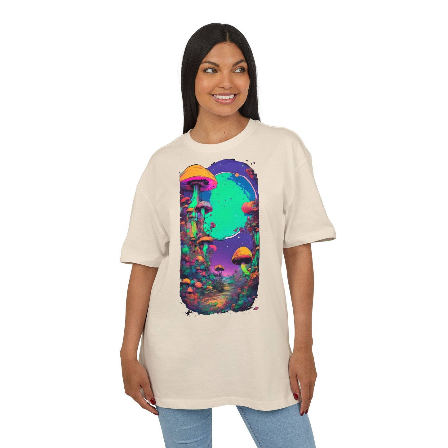 Psychedelic Mushroom Oversize Tee, Unisex Heavyweight Shirt, Bohemian Fashion, Festival Wear, Nature Lover Gift