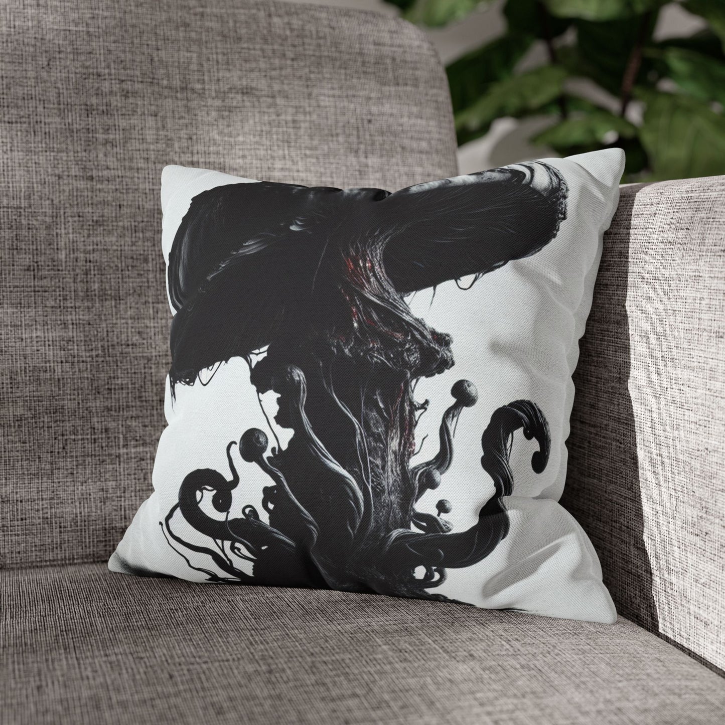 Gothic Mushroom Pillowcase | Dark Art Decor, Home Accent, Unique Gift, Black and White Throw Pillow, Living Room Decor