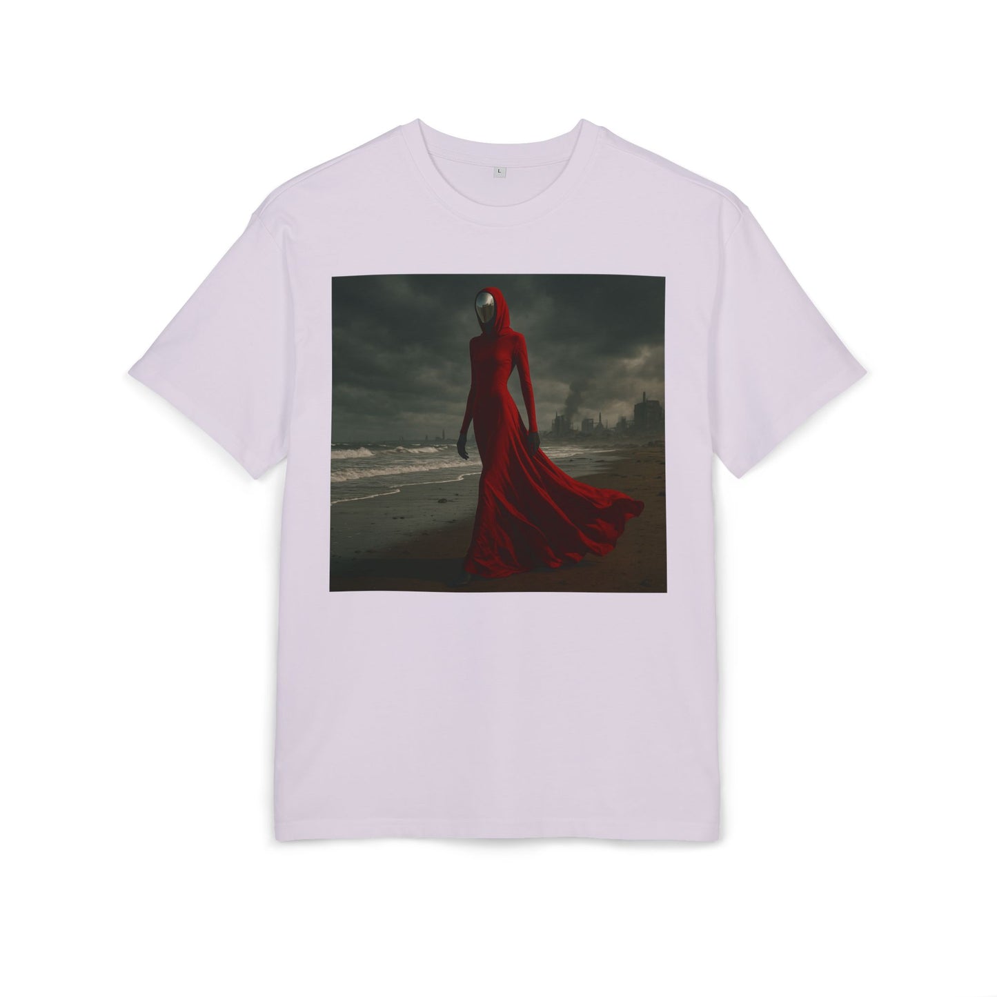 Mystical Red Hooded Tee - Unisex Oversize T-Shirt, Grunge Fashion, Streetwear Style, Gift for Horror Fans, Casual Wear