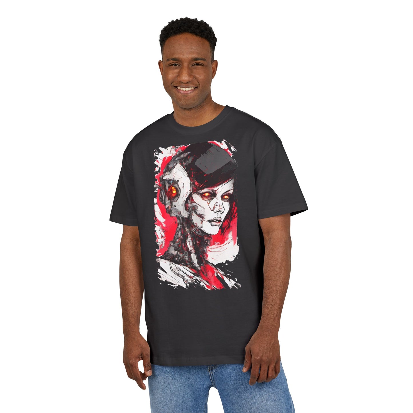 Cyberpunk-Inspired Unisex Heavy Oversize Tee | Graphic Tee, Streetwear, Gift for Gamers, Unique Fashion, Modern Art Apparel