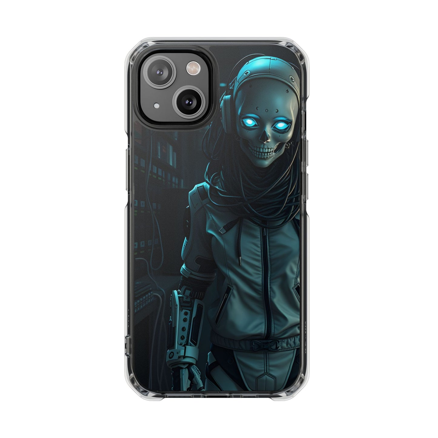 Futuristic Robot Phone Case, Magnetic Clear Impact Case, Unique Gift for Tech Lovers, Protective Smartphone Accessory, Cyberpunk Style