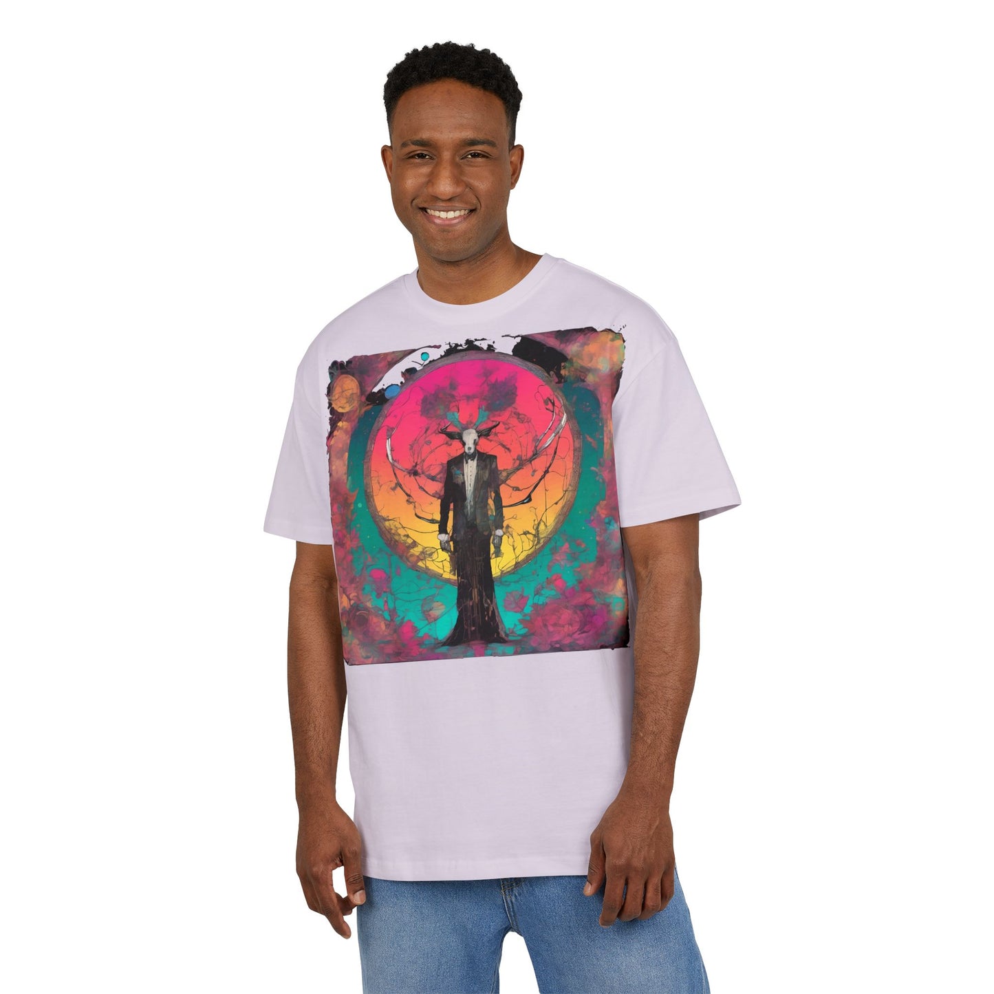 Vibrant Artistic Oversize Tee - Unisex Heavyweight T-Shirt, Bohemian Style, Gift for Art Lovers, Festival Wear, Casual Chic
