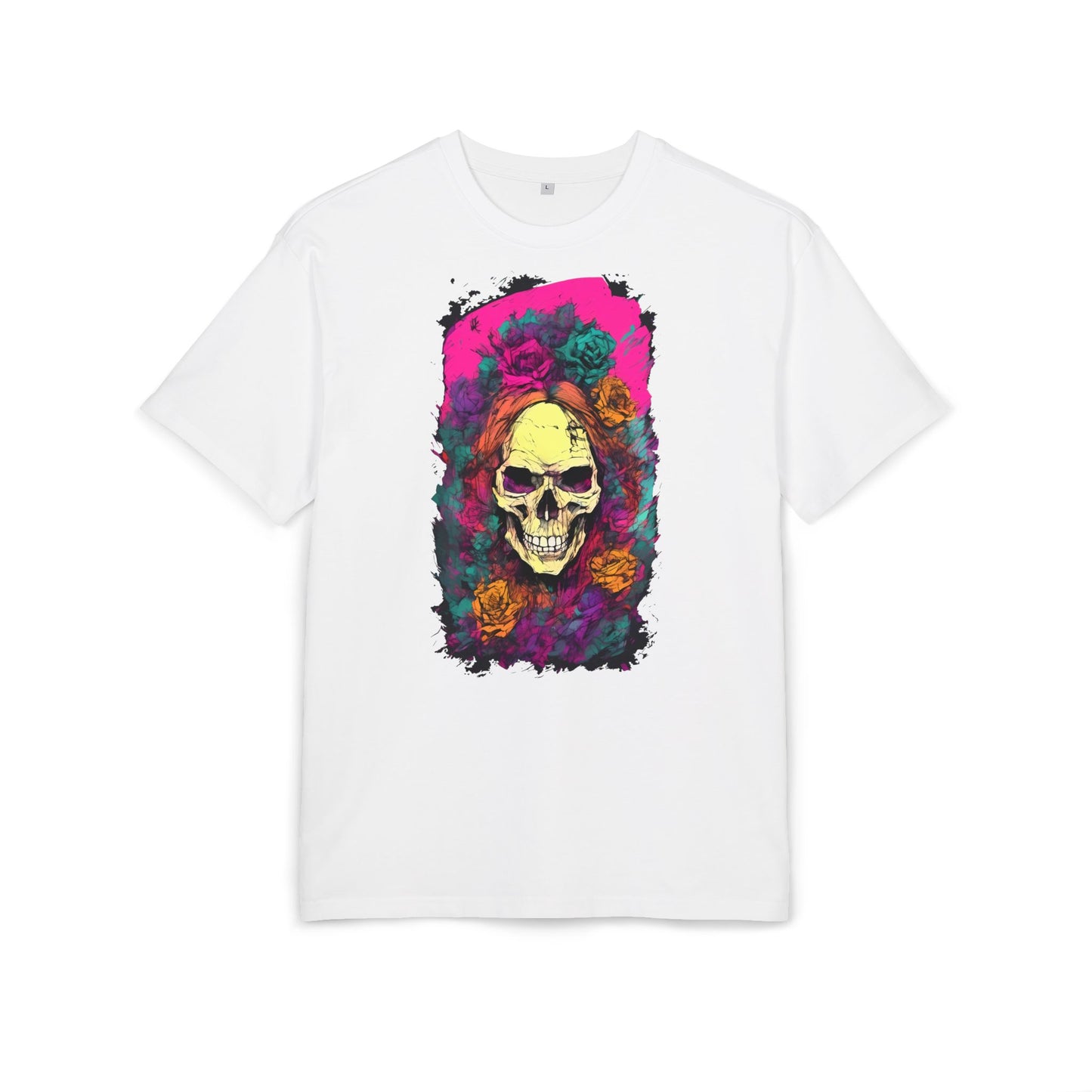 Skull Floral Oversize Tee - Graphic T-Shirt for Halloween, Festival Wear, Unisex Casual, Unique Gift