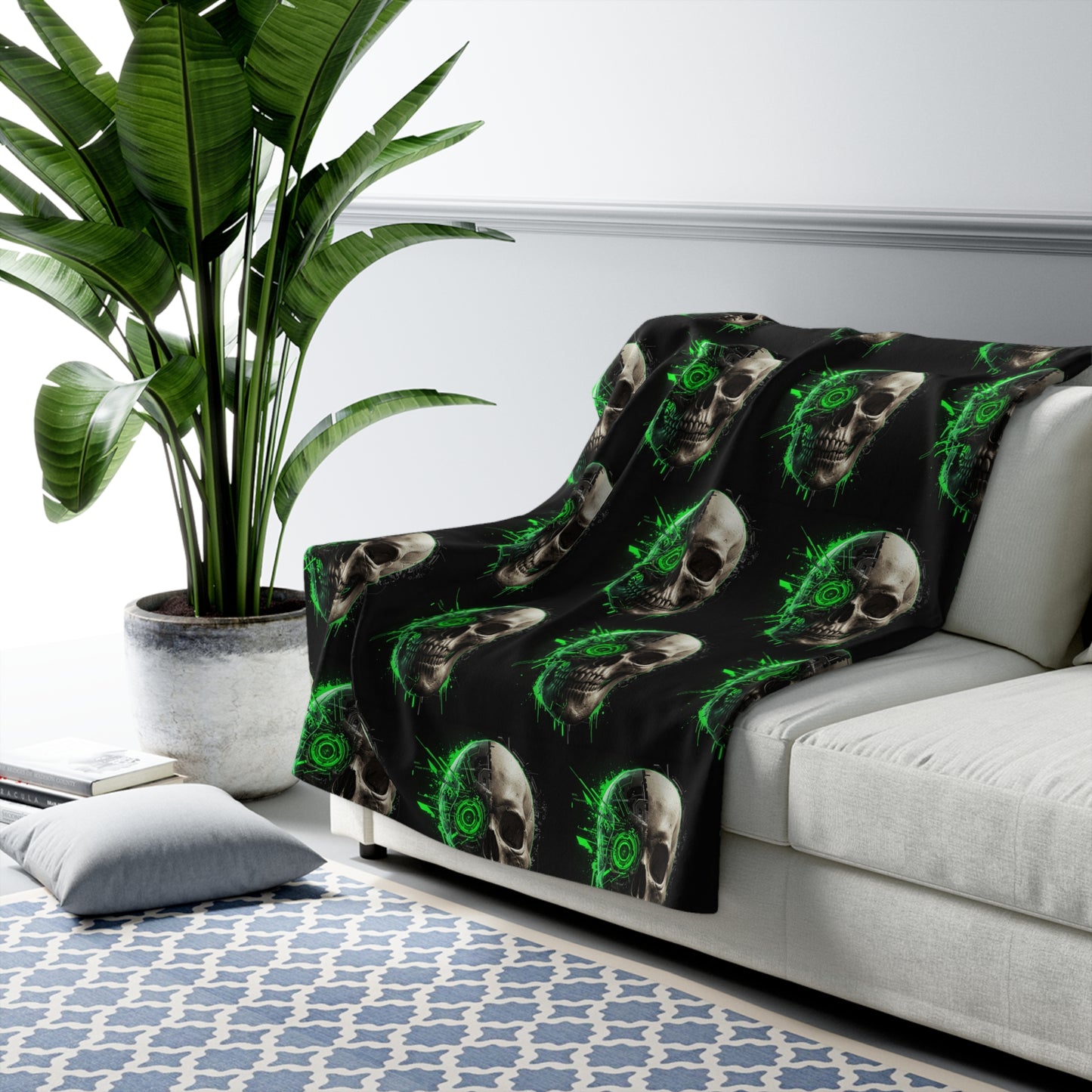 Gothic Skull Sherpa Fleece Blanket - Cozy & Edgy Home Decor