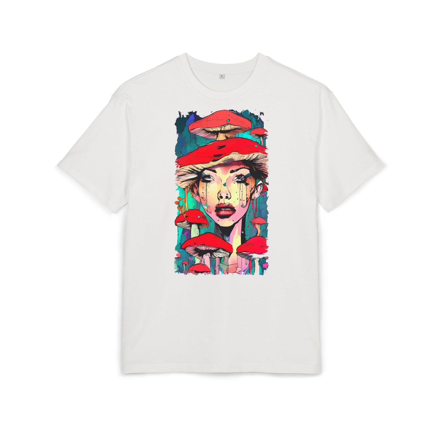 Colorful Art Tee, Unisex Heavy Oversize Tee with Mushroom Design, Casual Wear, Graphic Shirt, Gift for Art Lovers, Streetwear Style
