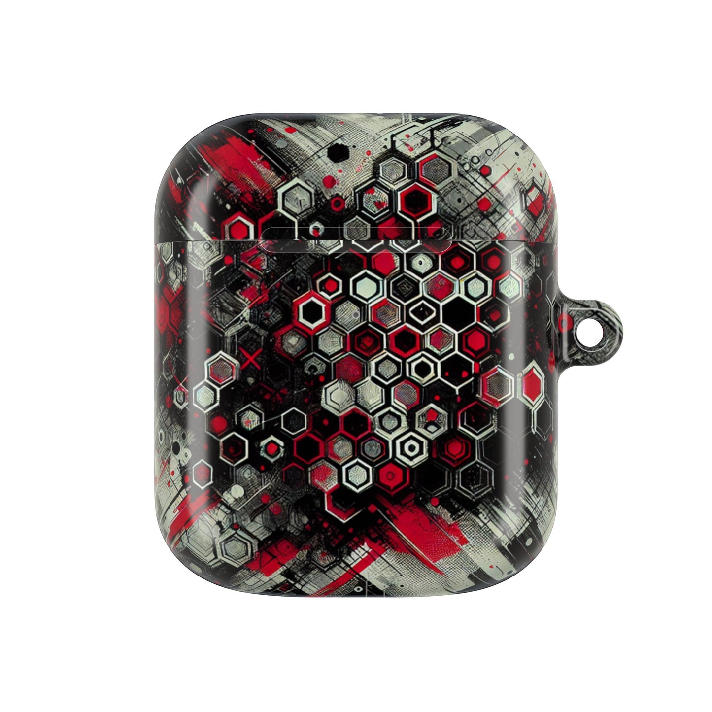 Hexagonal Red & Black AirPod Case | Trendy Tech Accessory, Unique Gifts for Music Lovers, Stylish Earbud Protection