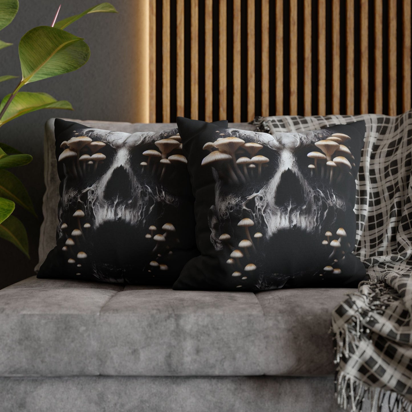 Gothic Mushroom Skull Pillowcase - Home Decor, Halloween, Gothic Style, Unique Gift, Bed and Couch Accent