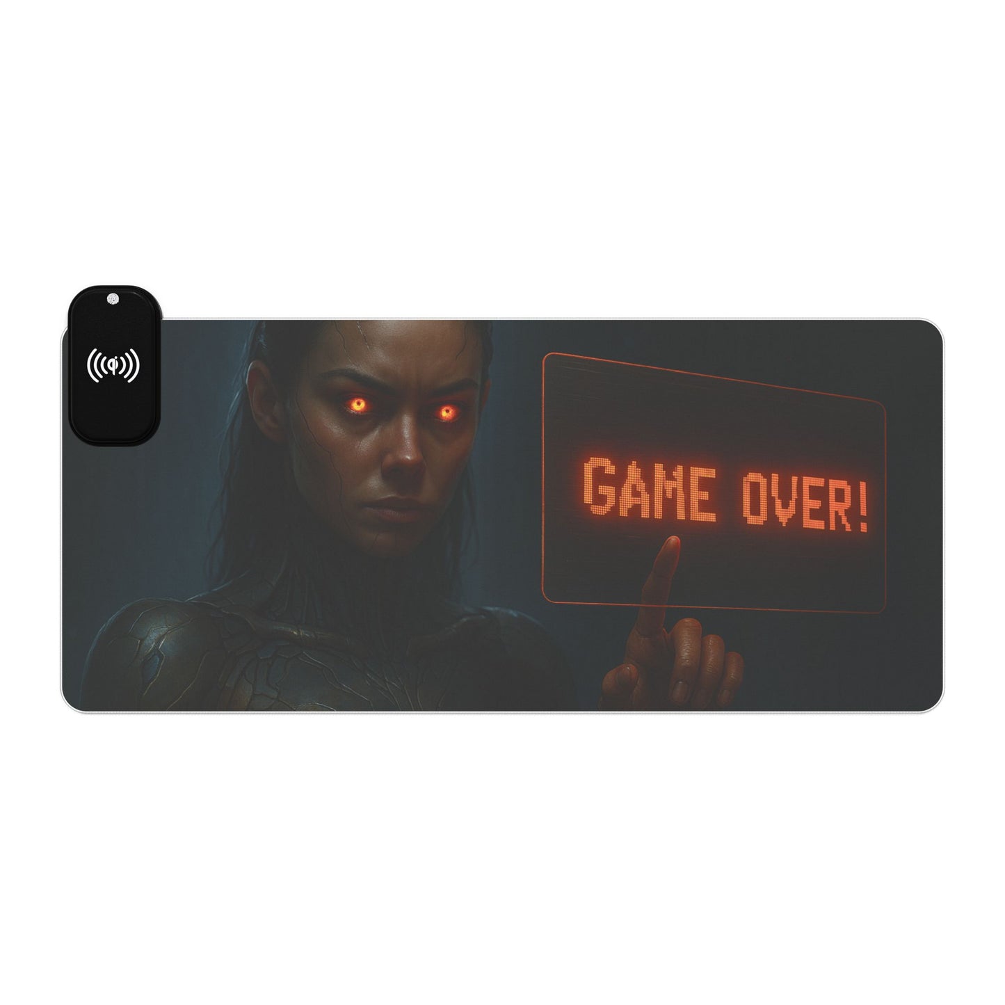 LED Gaming Mouse Pad with Wireless Charging - Game Over Design, Computer Accessory, Gamer Gift, Desk Decor, LED Light Pad, Gaming Desk