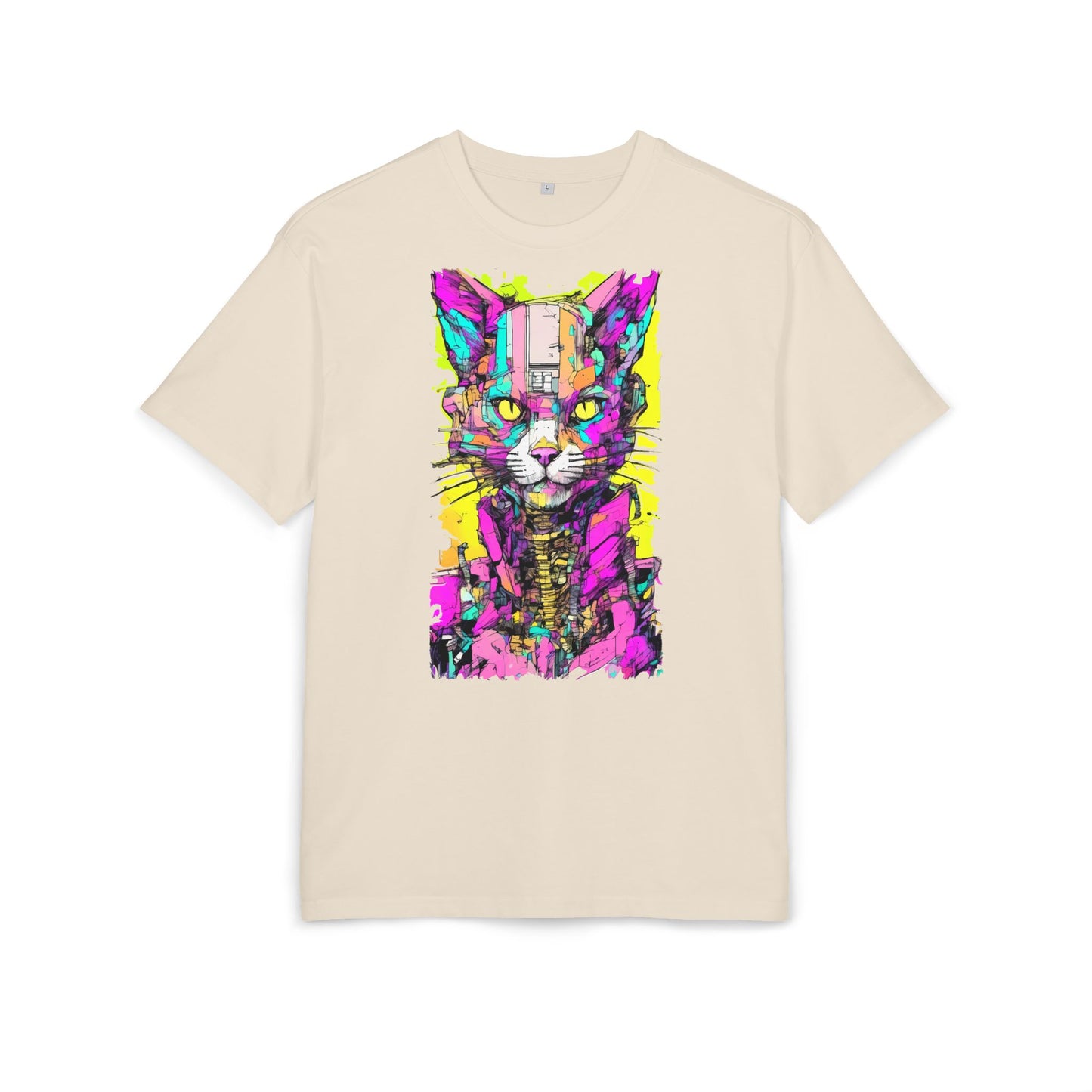 Colorful Cat Graphic Tee, Unisex Heavy Oversize T-Shirt, Funky Cat Art Shirt, Gift for Cat Lovers, Unique Casual Wear