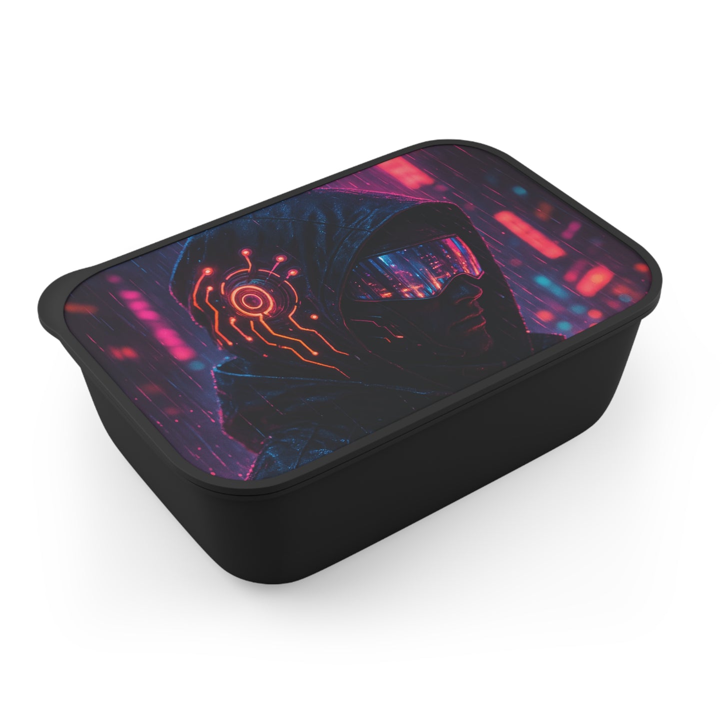 Cyberpunk Themed Bento Box with Utensils | Stylish Meal Prep Container, Futuristic Lunch Box, Unique Gift for Food Lovers