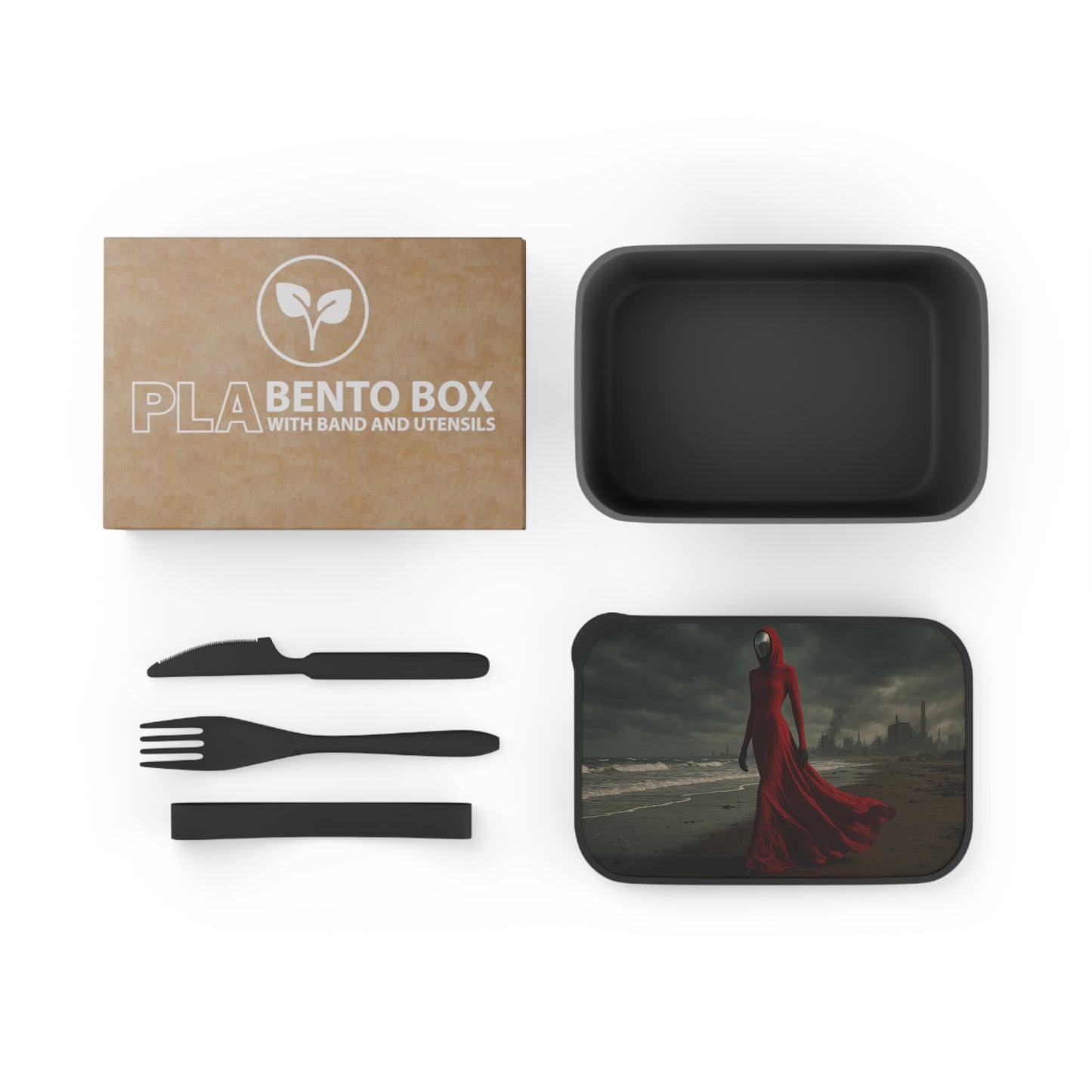 Dark Elegance Bento Box with Utensils, Stylish Meal Prep Container, Eco-Friendly Lunch Box, Gift for Foodies, Unique Kitchenware