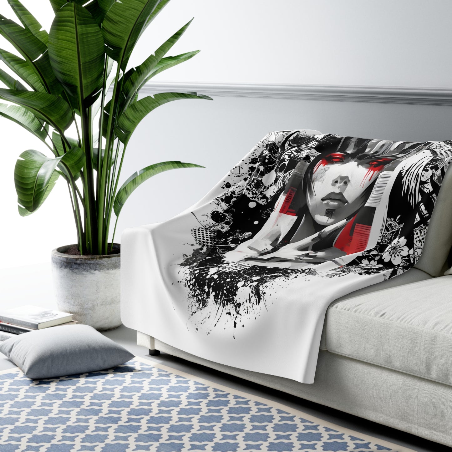 Cozy Sherpa Fleece Blanket - Artistic Modern Design for Comfort & Style