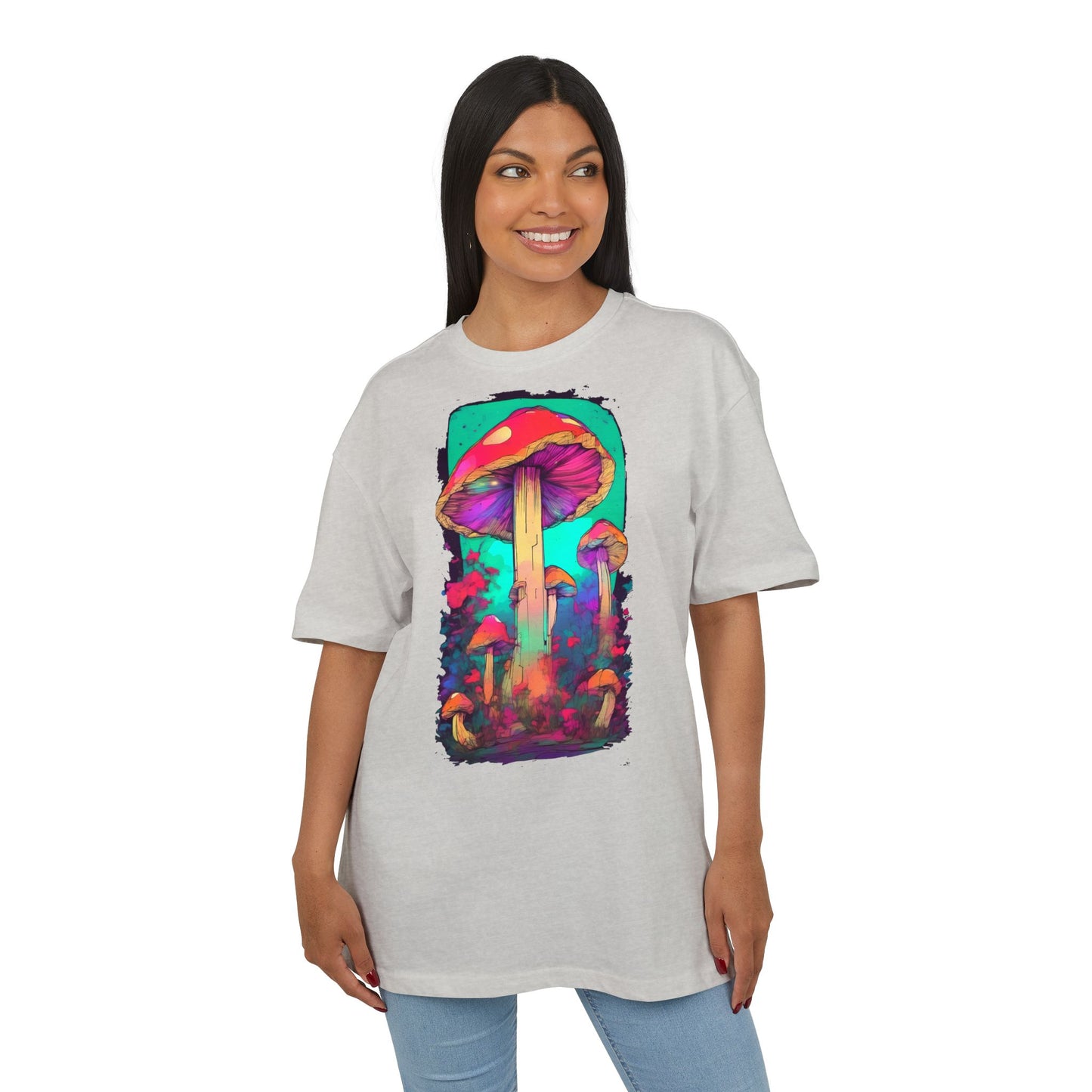 Vibrant Mushroom Art Oversized Tee, Unisex Graphic T-Shirt, Trendy Casual Style, Nature Lover Gift, Festival Clothing, Psychedelic Design