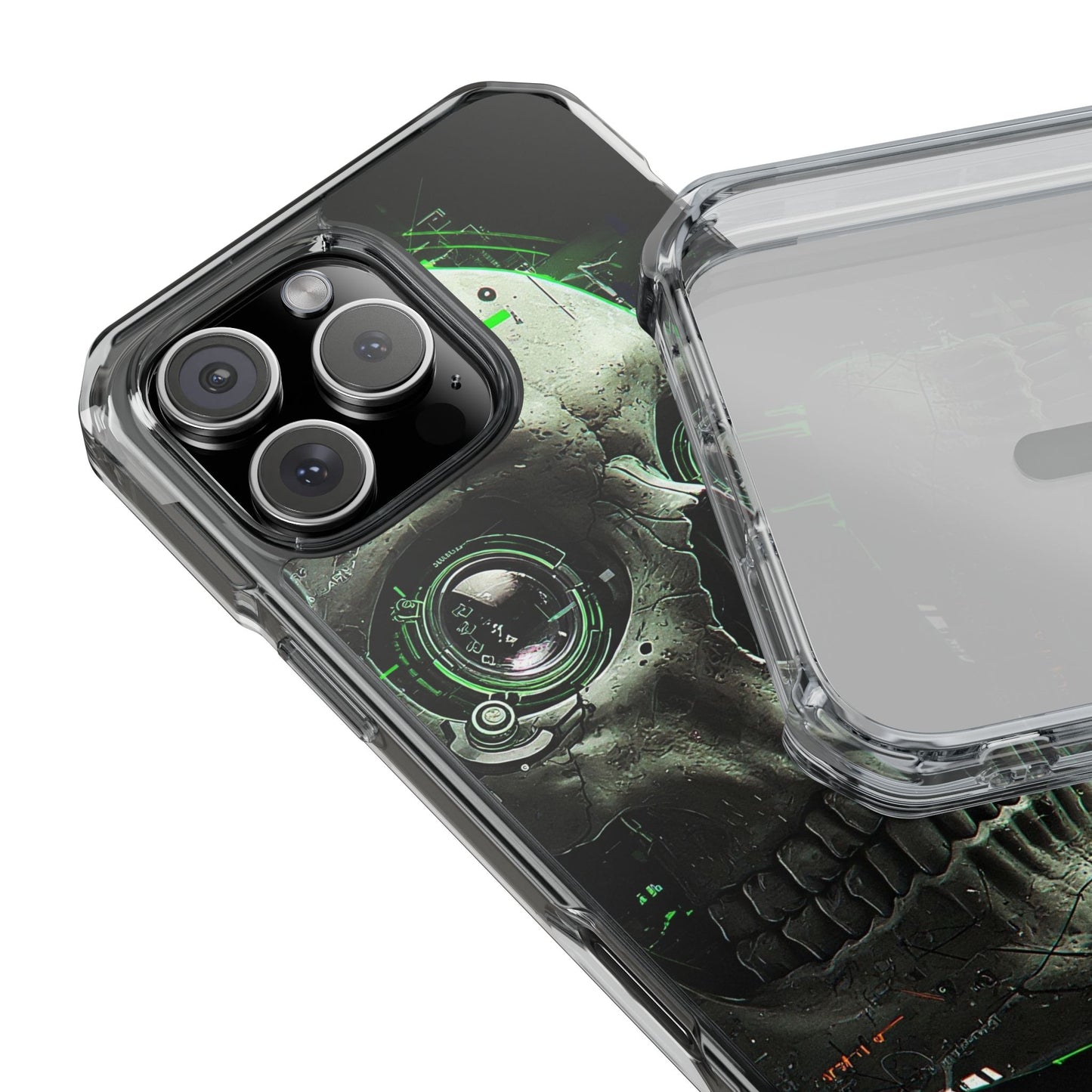 Gothic Skull Phone Case, Cyberpunk Design, Clear Impact Protection, Unique Gift for Him, Halloween Accessories, Tech Lover
