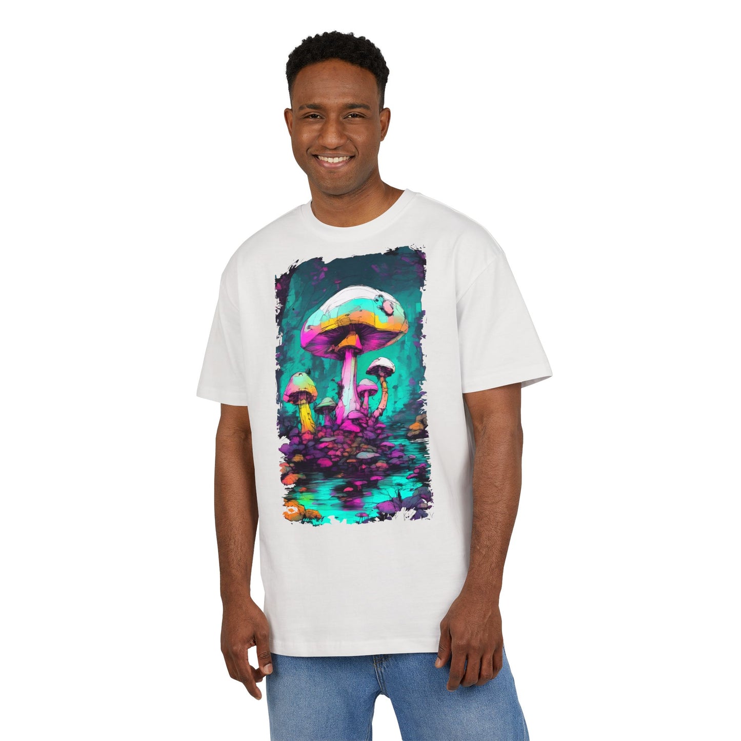 Psychedelic Mushroom Unisex Oversized Tee, Retro Graphic T-Shirt, Festival Wear, Street Style, Unique Gift for Nature Lovers