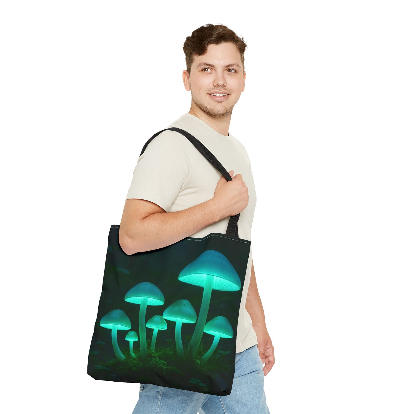 Glowing Mushroom Tote Bag, Eco-Friendly Shopping Tote, Nature Lover Gift, Boho Style Bag, Festival Accessory, Unique Creations