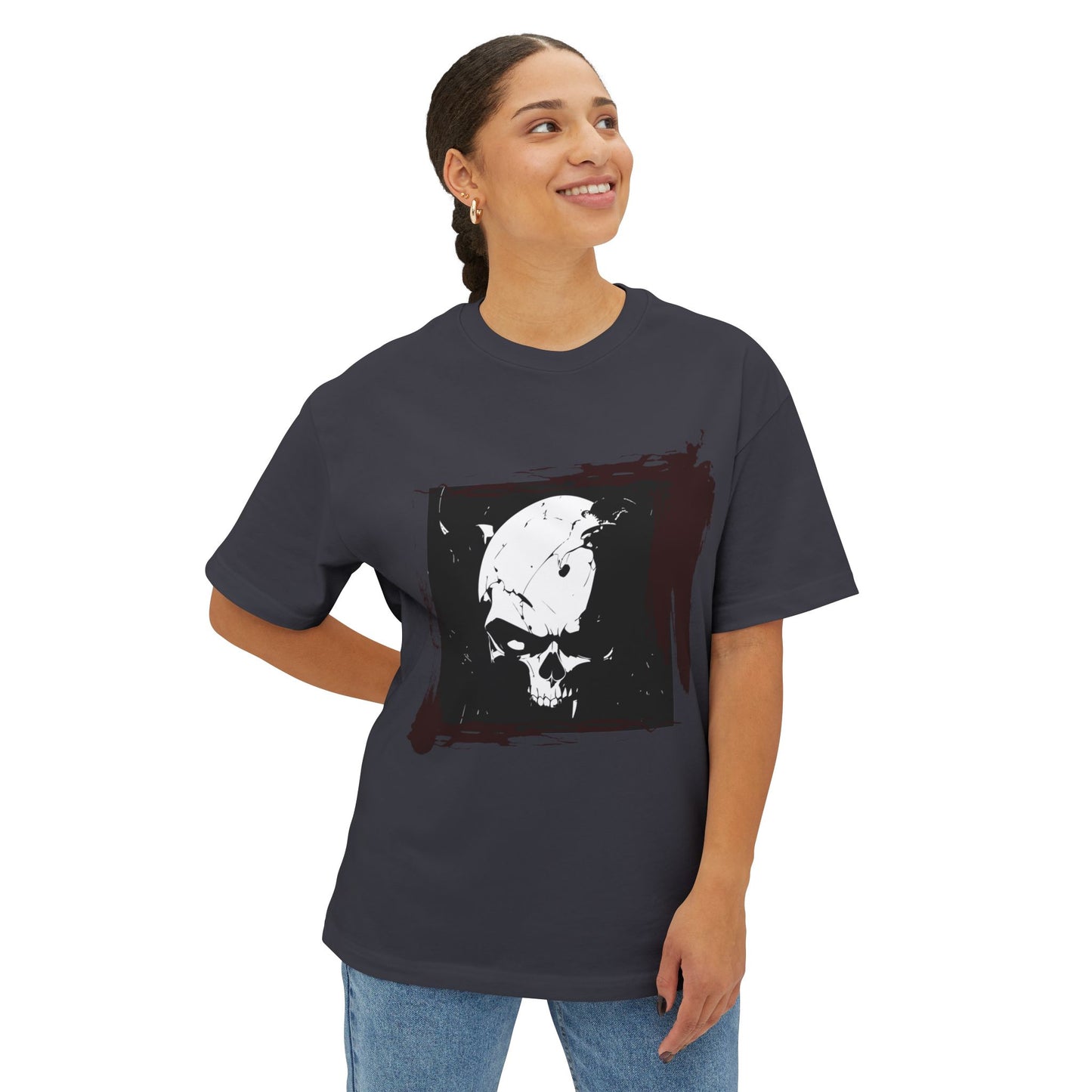 Edgy Skull Graphic Tee | Unisex Oversized Boxy Tee for Casual Wear, Halloween, Street Style, Gift for Him/Her, Unique Fashion
