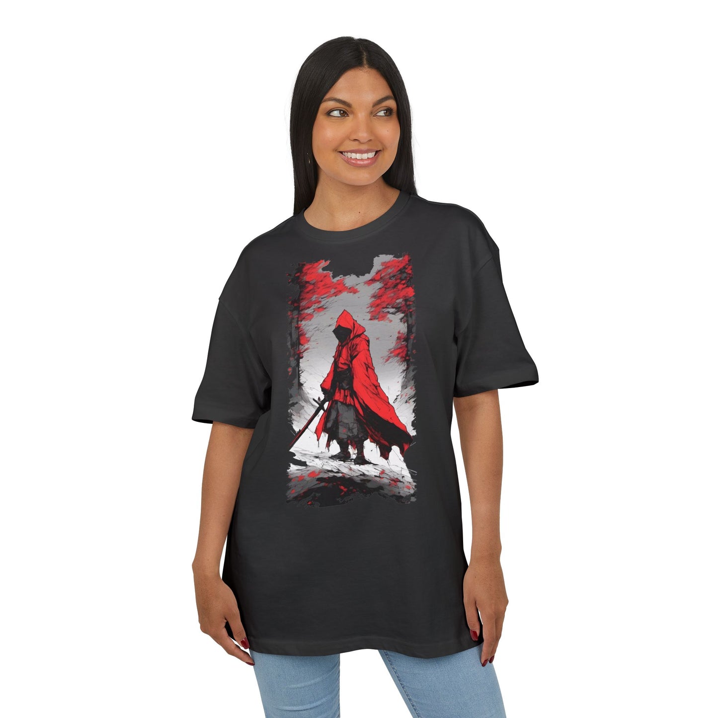 Stylish Unisex Heavy Oversize Tee - Red Hooded Figure Design, Graphic Tee, Casual Wear, Streetwear, Gifts for Men and Women