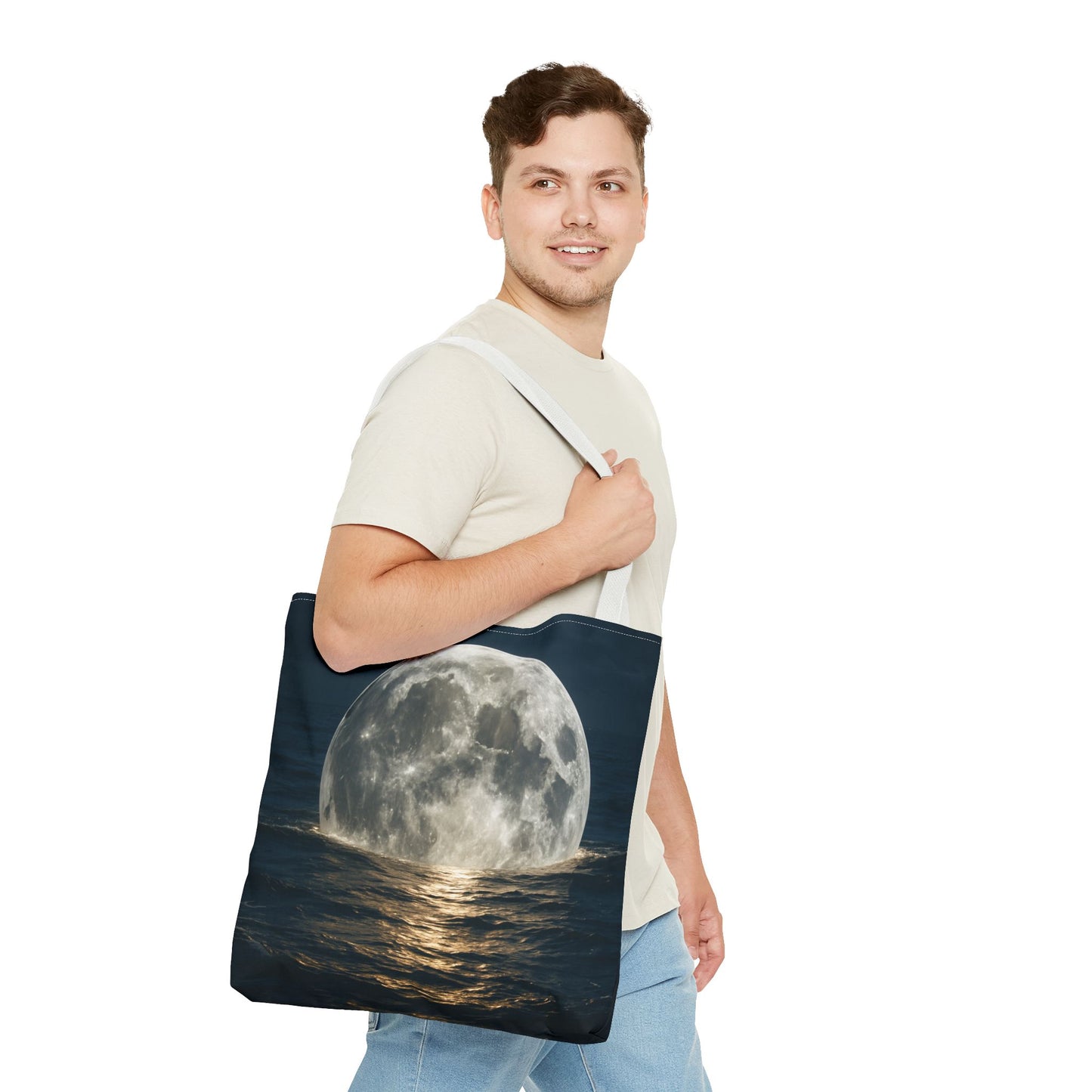 Moonlit Ocean Tote Bag - Night Sky, Beach, Stylish, Eco-Friendly, Great Gift for Friends, Perfect for Travel, Shopping