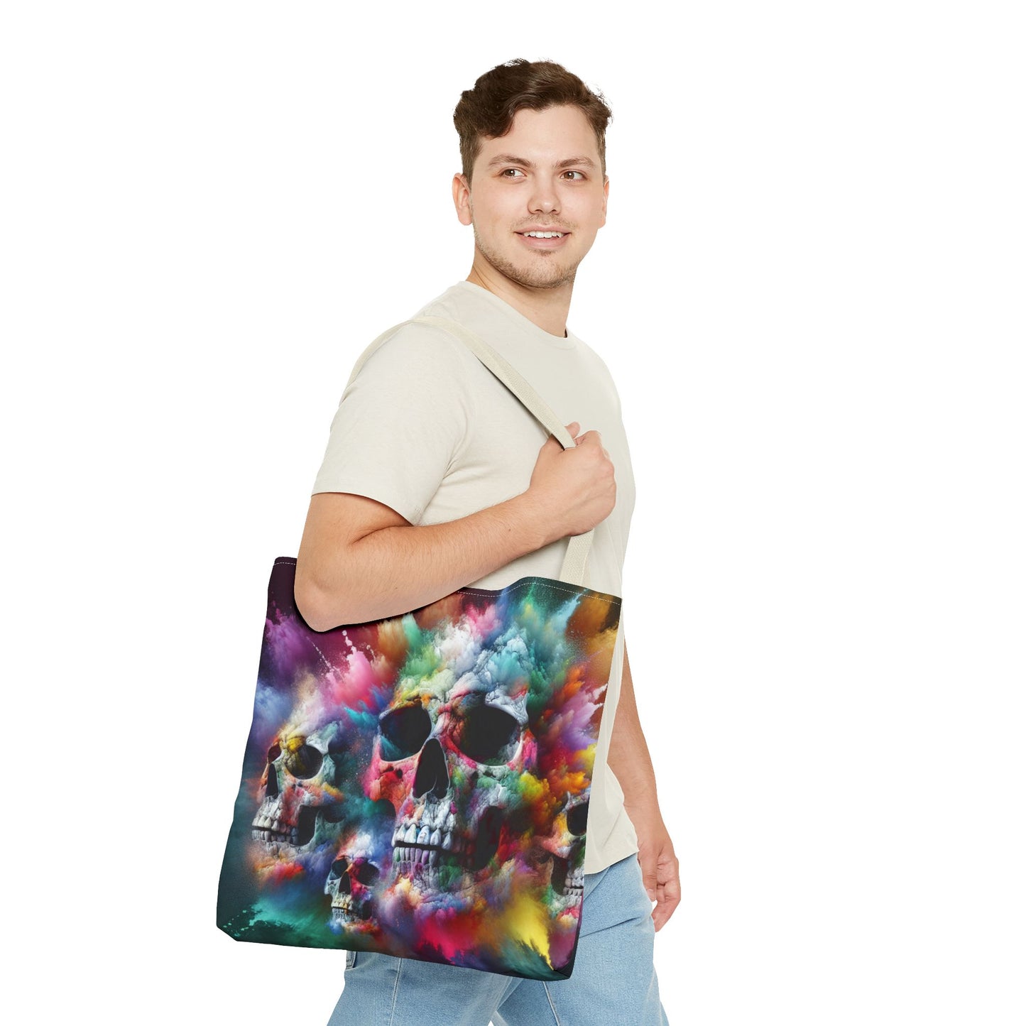 Colorful Skull Tote Bag - Artistic AOP Design, Perfect for Festivals, Everyday Use, Gift for Art Lovers, Boho Vibes