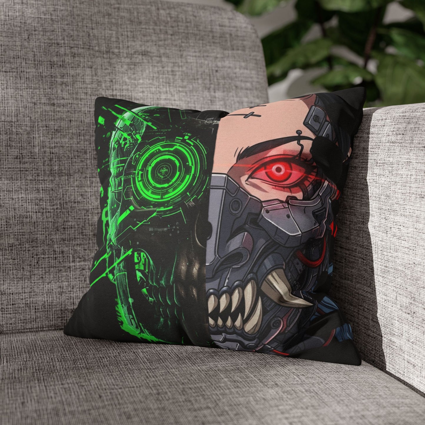 Futuristic Cyborg Pillowcase, Decorative Pillow Cover, Cyberpunk Home Decor, Gift for Sci-Fi Lovers, Gaming Room Accessory