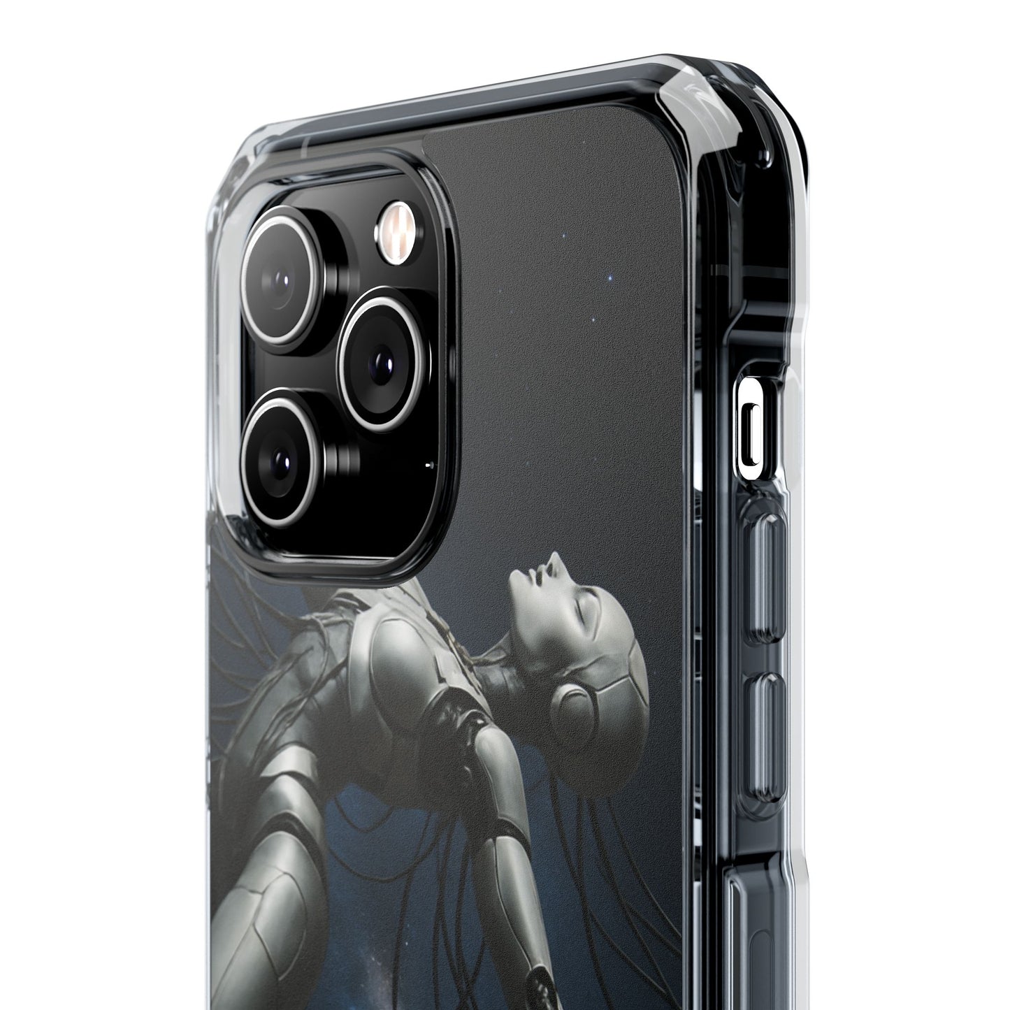 Futuristic Phone Case, Artistic Clear Impact Case for Tech Lovers, Robot Design Phone Cover, Unique Gift for Geeks, Space Theme