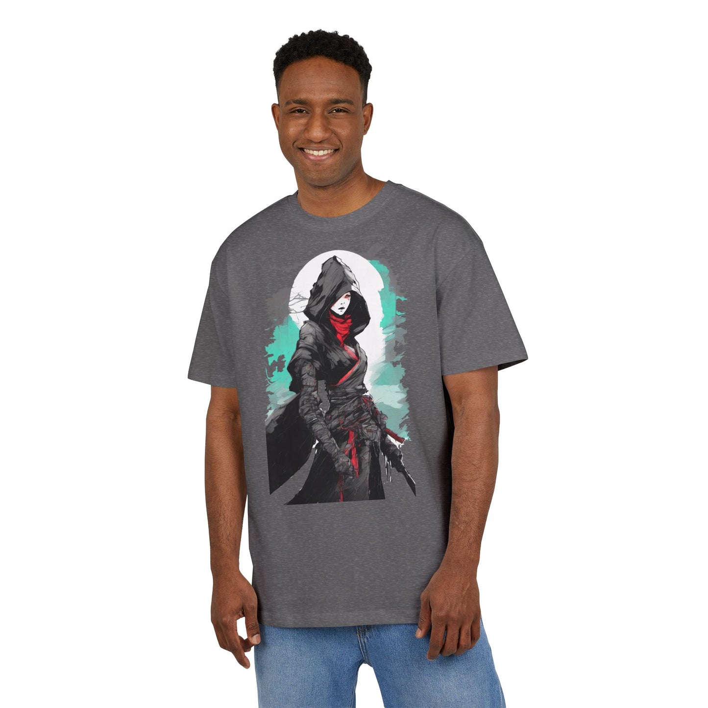 Hooded Warrior Oversize Tee | Unisex Graphic Shirt | Comfortable Casual Wear | Perfect for Comic Con, Gift for Gamers, Streetwear Fashion