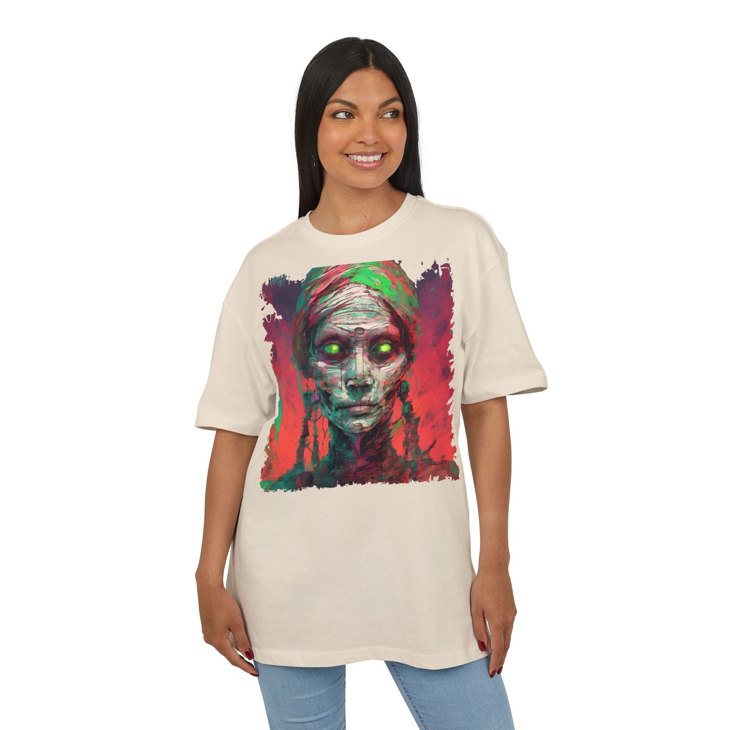 Horror-Inspired Unisex Oversize Tee, Spooky Graphic Shirt, Halloween Outfit, Unique Art Tee, Ghoulish Casual Wear, Perfect for Parties