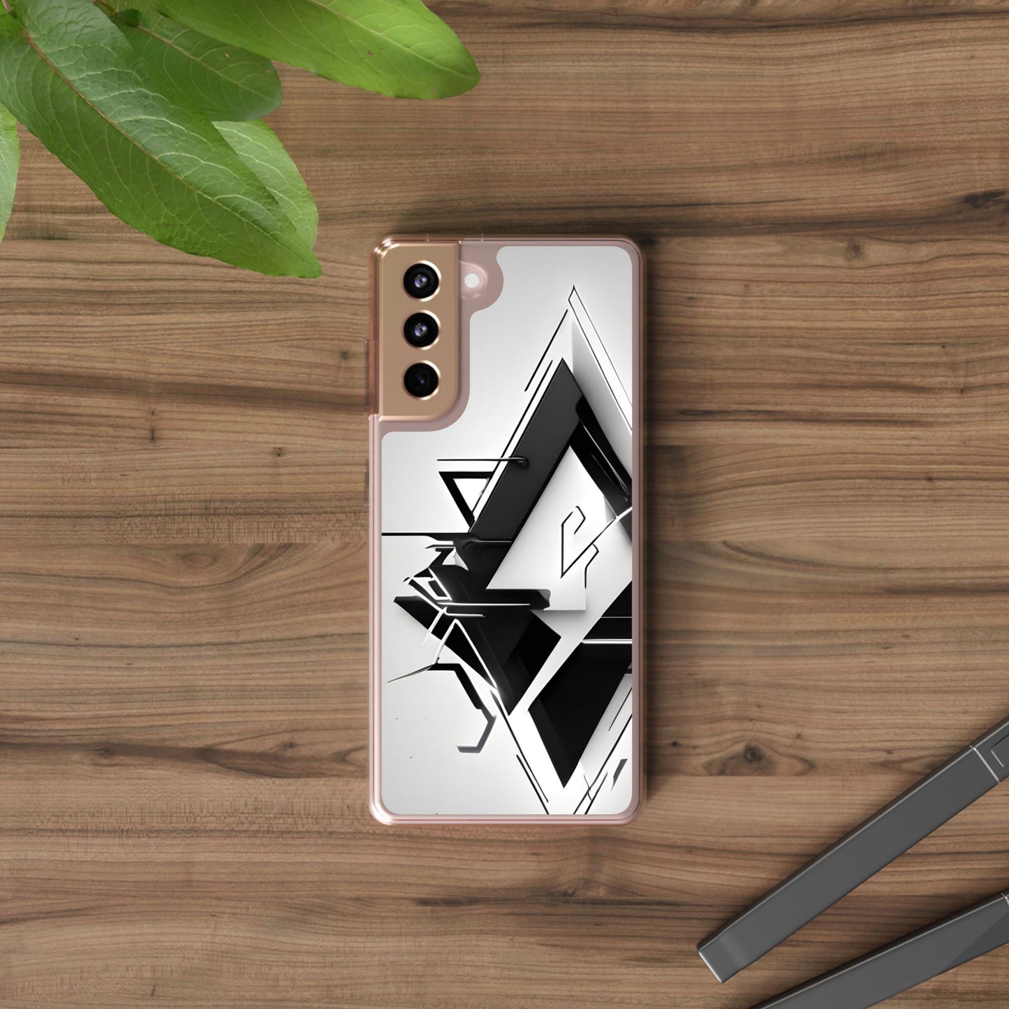 Clear Phone Case with Abstract Edgy Design Print