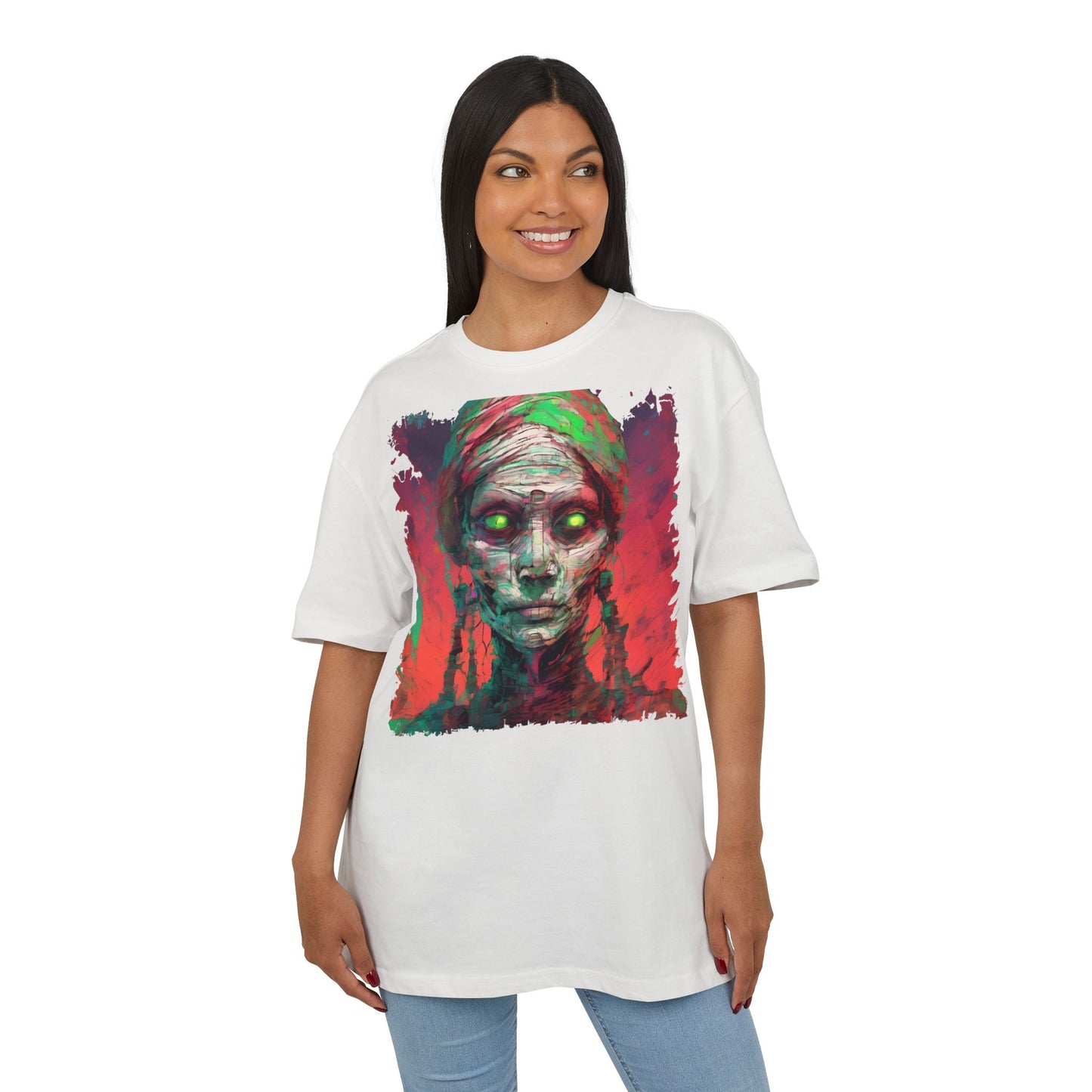 Horror-Inspired Unisex Oversize Tee, Spooky Graphic Shirt, Halloween Outfit, Unique Art Tee, Ghoulish Casual Wear, Perfect for Parties