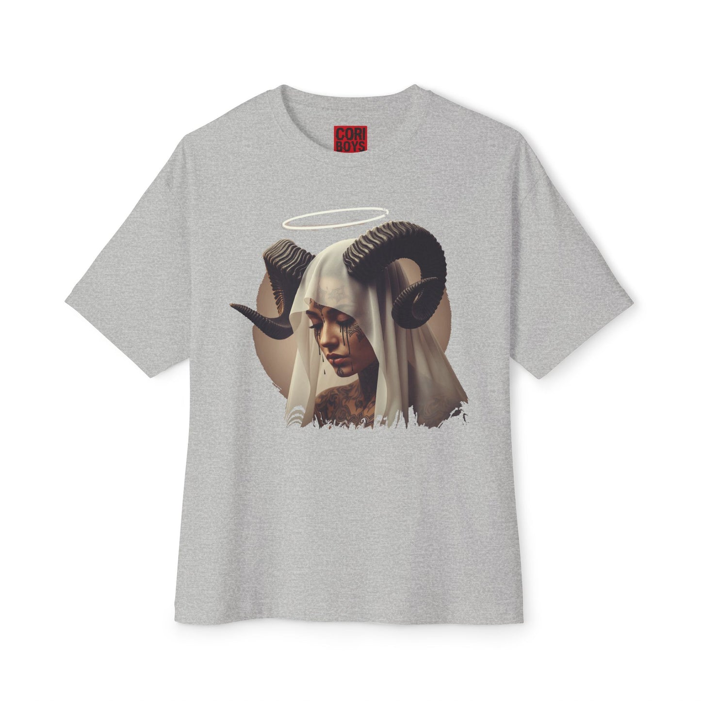 Mystical Ram Graphic Tee, Unisex Oversized Boxy Tee, Statement T-Shirt, Boho Chic Shirt, Art-Inspired Fashion, Comfortable Everyday Wear