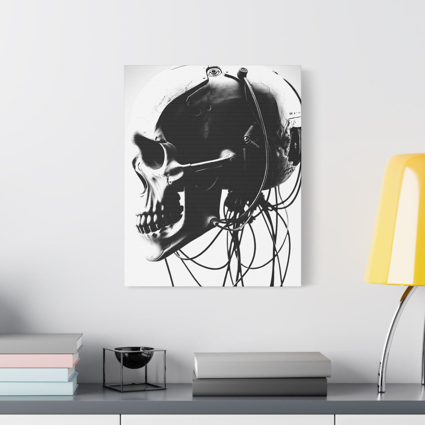 Gothic Skull Canvas Art, Black and White Stretched Wall Decor, Edgy Home Aesthetic, Perfect for Halloween and Punk Lovers