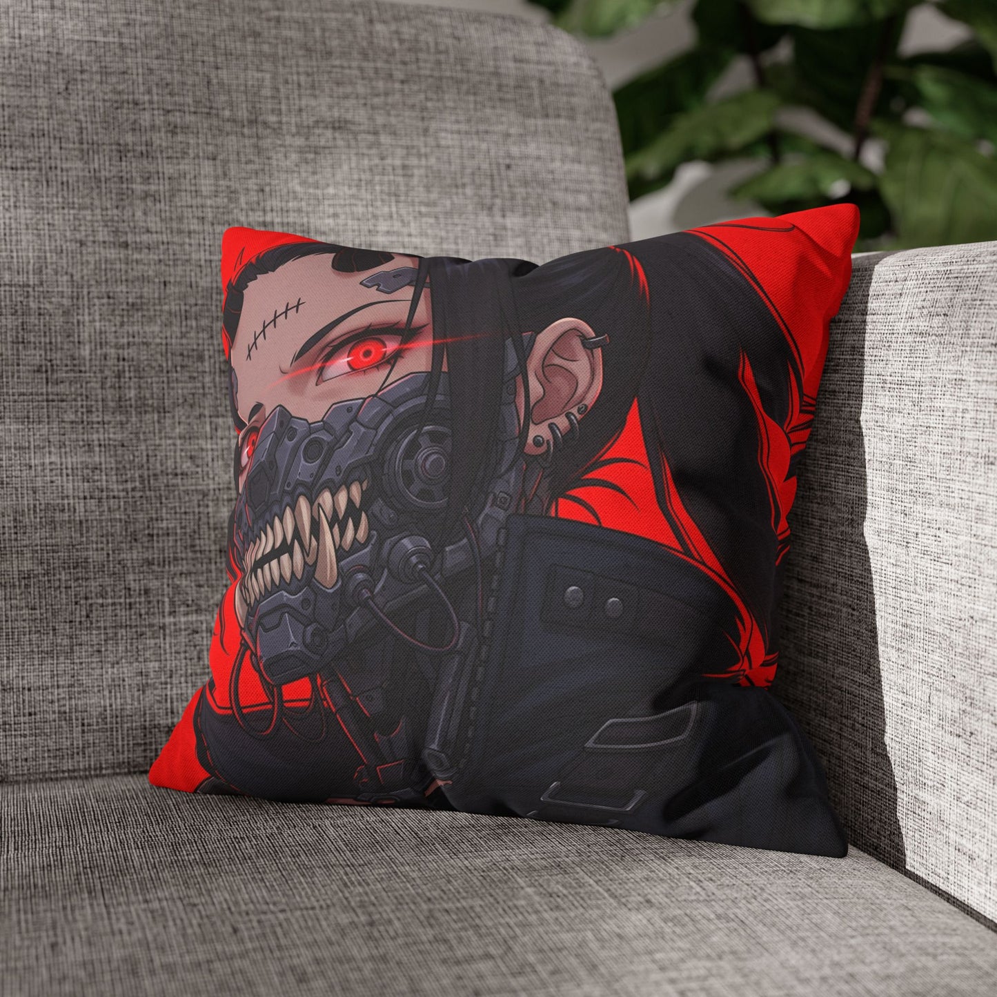 Gothic Anime Pillowcase, Decorative Throw Pillow, Cyberpunk Square Cushion, Bedroom Decor, Unique Gift for Fans, Cozy Home Accents