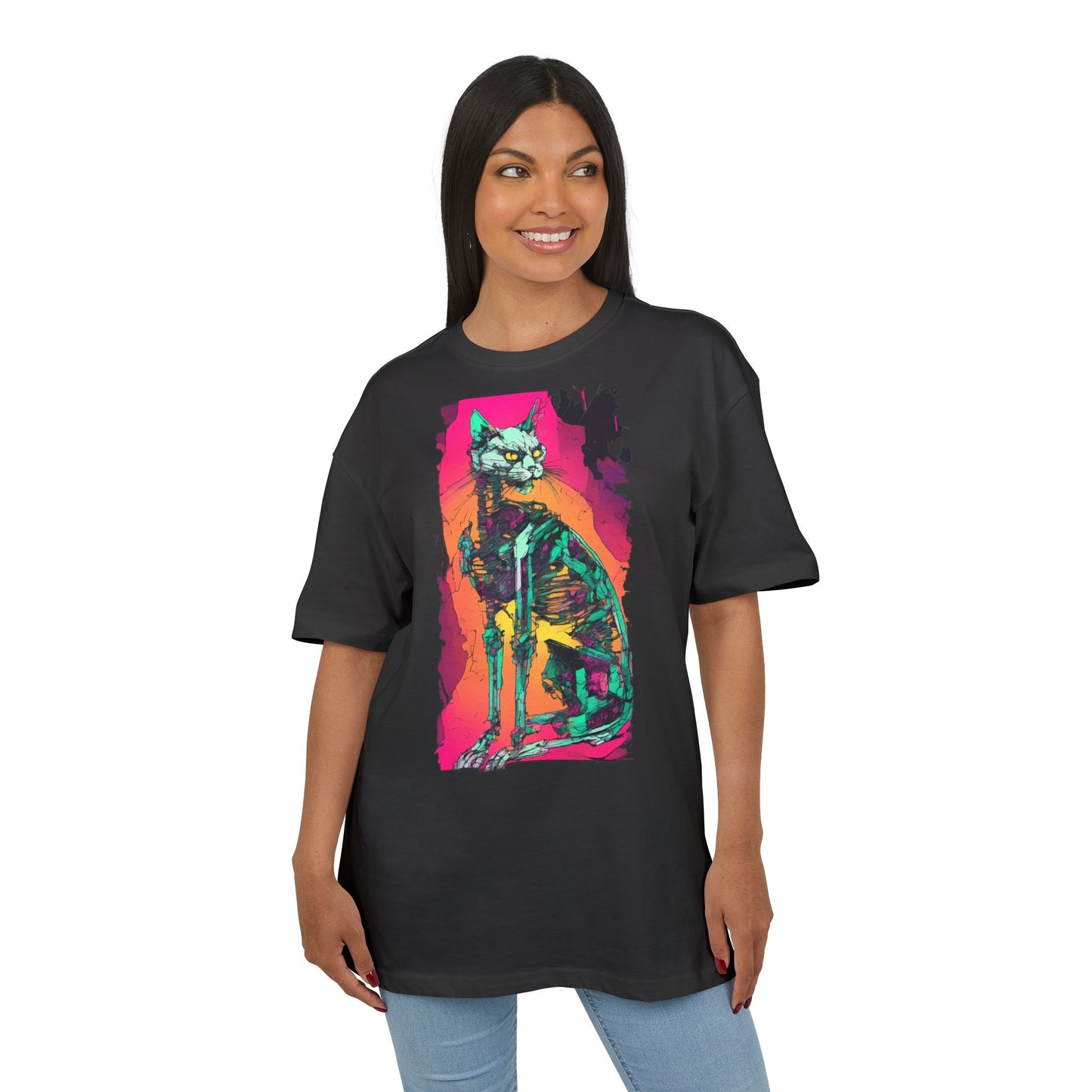 Vibrant Cat Art Tee, Unisex Oversized T-Shirt, Colorful Pet Lover Gift, Unique Graphic Shirt, Casual Everyday Wear